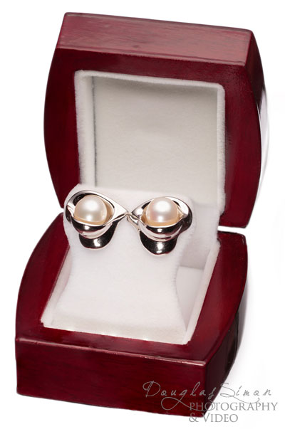 Pearl Earrings on White Photography